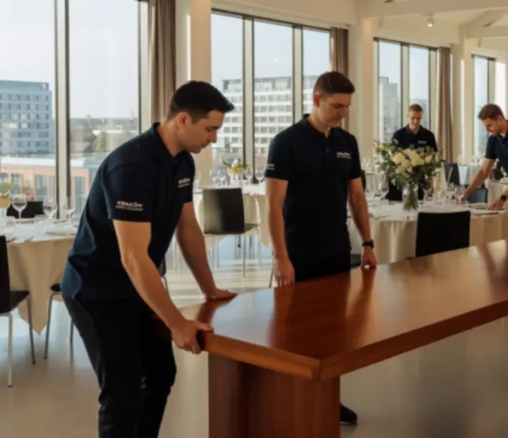 Załoga NAXSOL ENTERPRISES LTD przygotowująca elegancką salę balową na galę korporacyjną